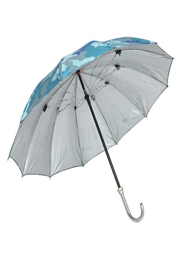 شوب فورك مظلة شوب فورك العسكرية ذات الفتح التلقائي مصنوعة من البوليستر مع مقبض طويل قوي على شكل حرف J، مظلة كلاسيكية مقاومة للرياح والشمس والمطر للرجال والنساء (مقبض عسكري أزرق على شكل حرف J) - Image 4